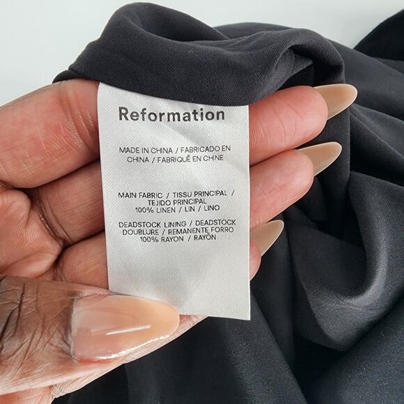 Reformation Zenni Mini Dress Sz 6 Black Boat Neck V-back A-line Skirt - Picture 5 of 7